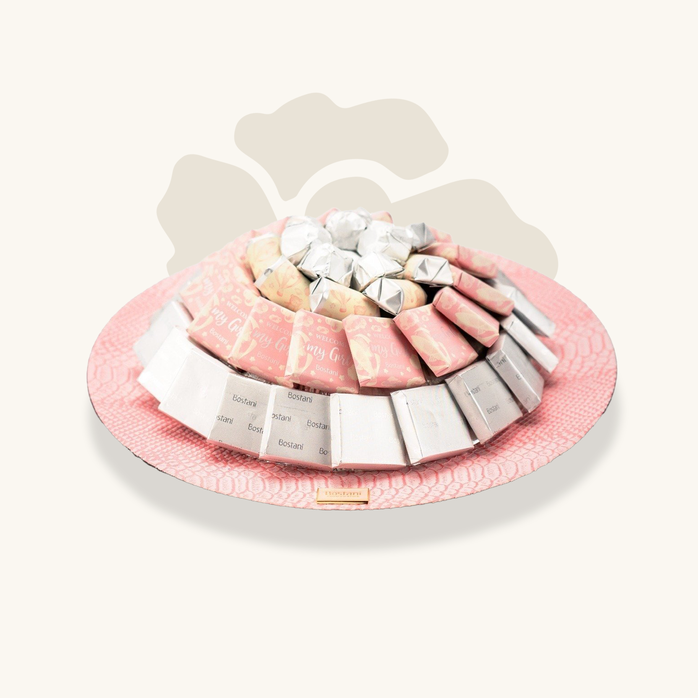 صينية مرحبًا بالمولودة دائرية باللون الوردي