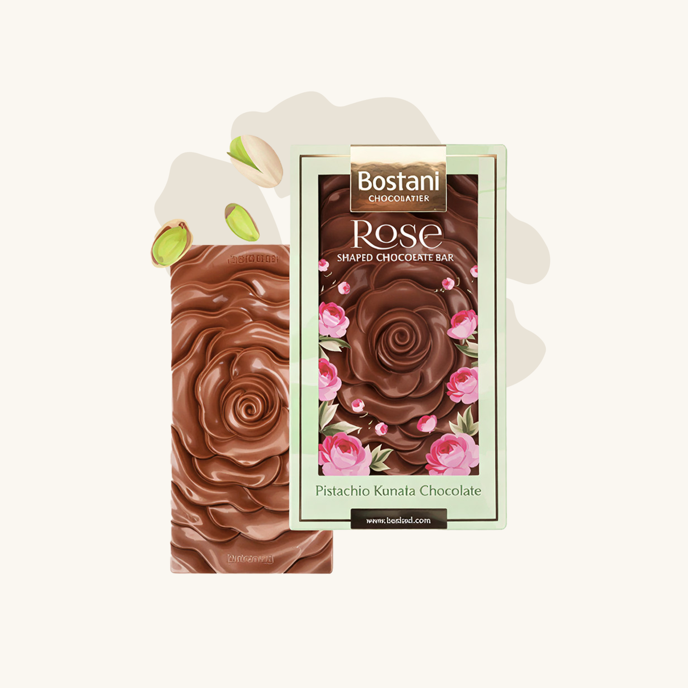 لوح شوكولاتة الكنافة بالفستق – شكل وردة