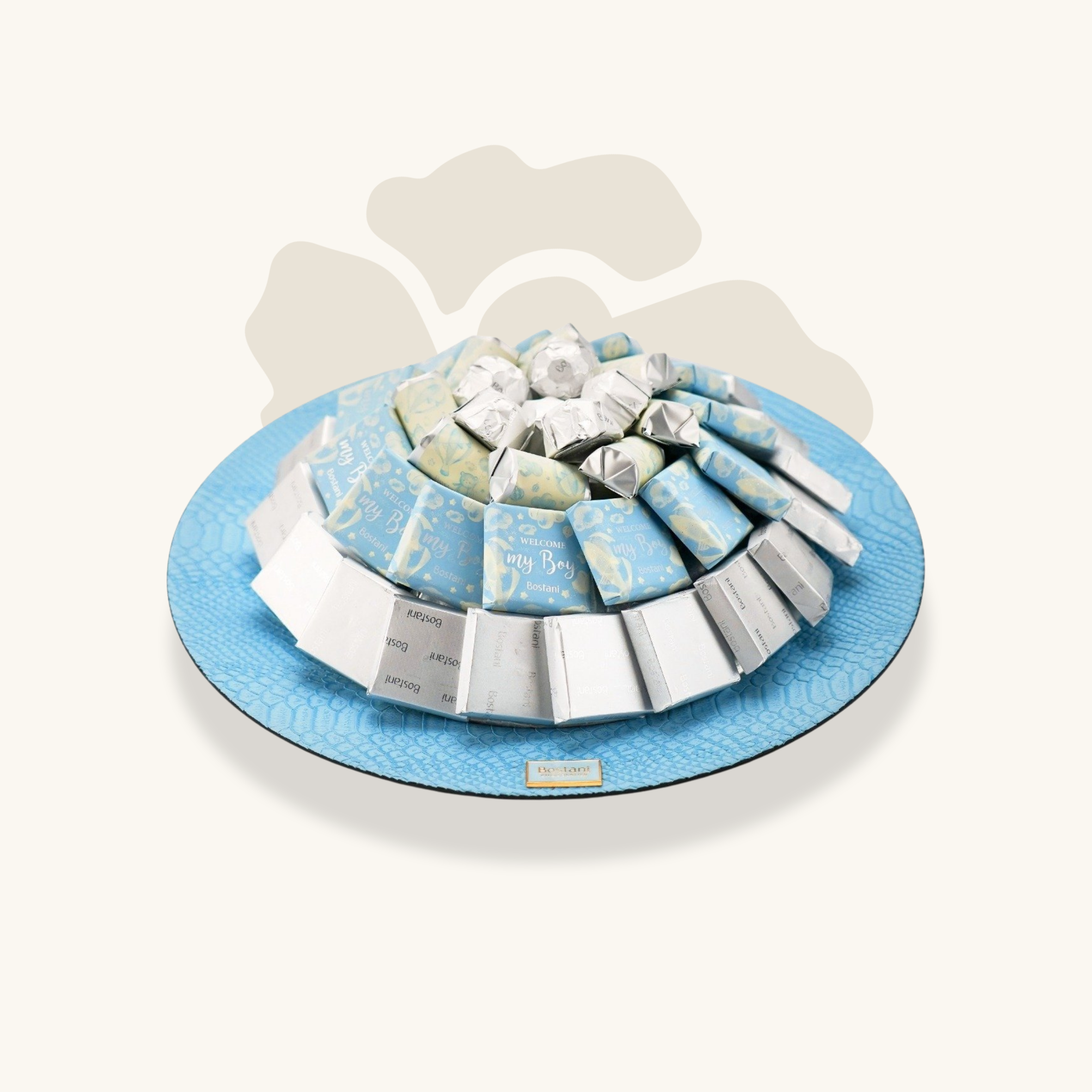 صينية مرحبًا بالمولود دائرية باللون الأزرق