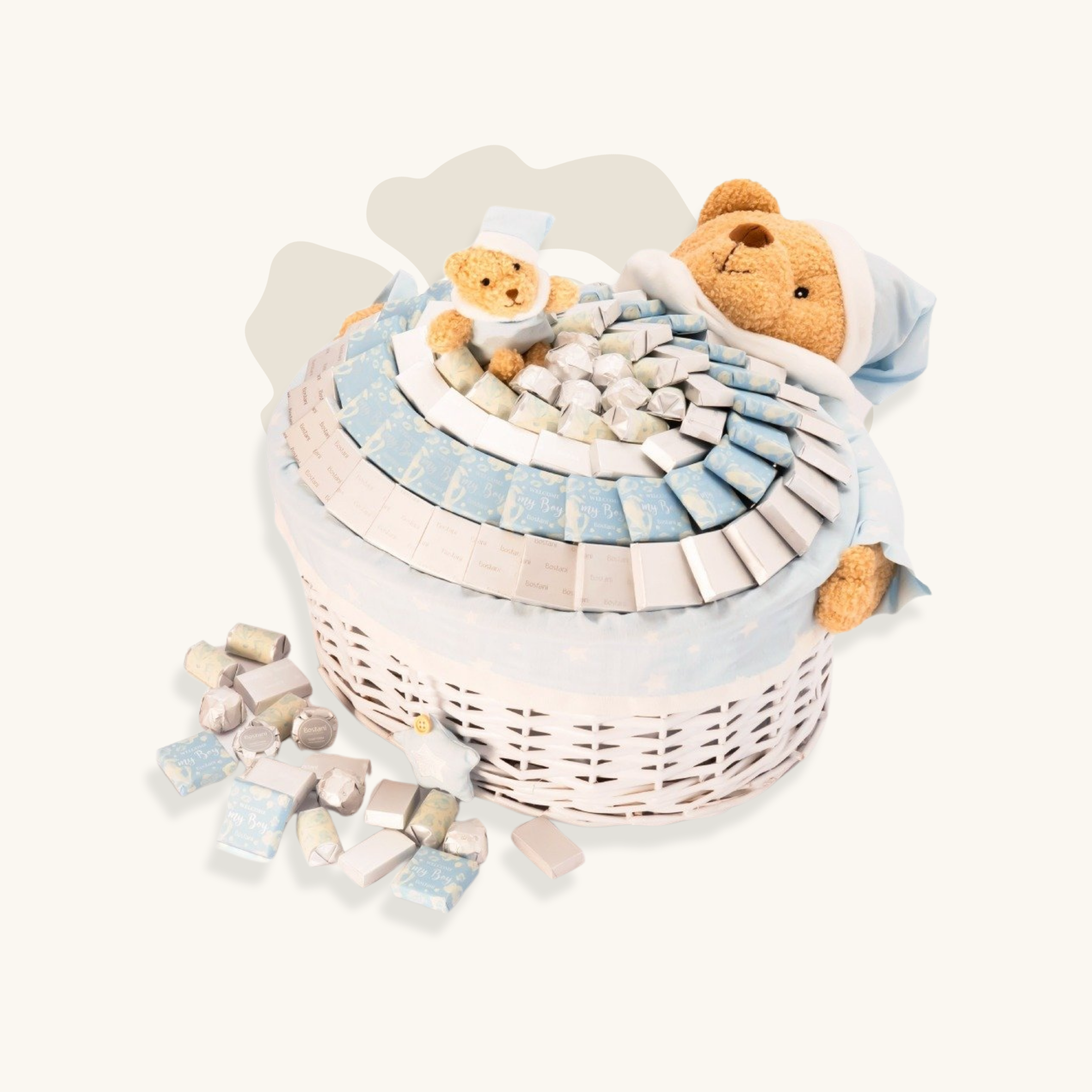 سلة وسط مرحبًا بالمولود باللون الأزرق